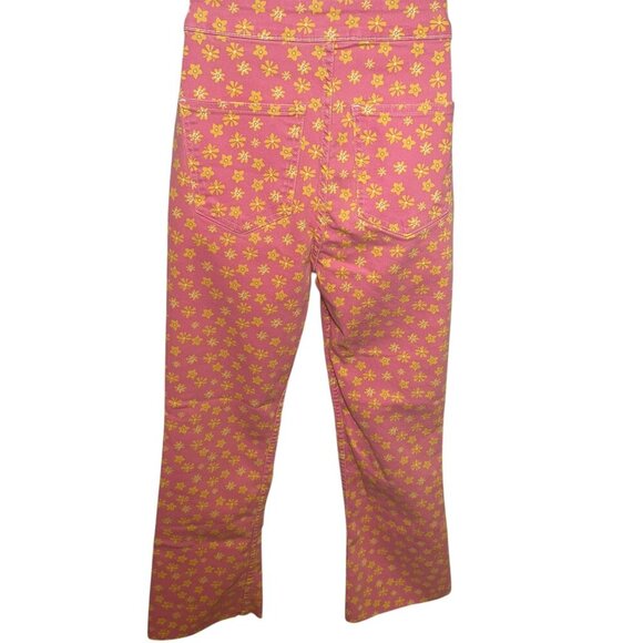 Zara Floral Straight Leg Ankle Jeans Coral Pink Yellow Flowers Size 6 - Picture 4 of 6